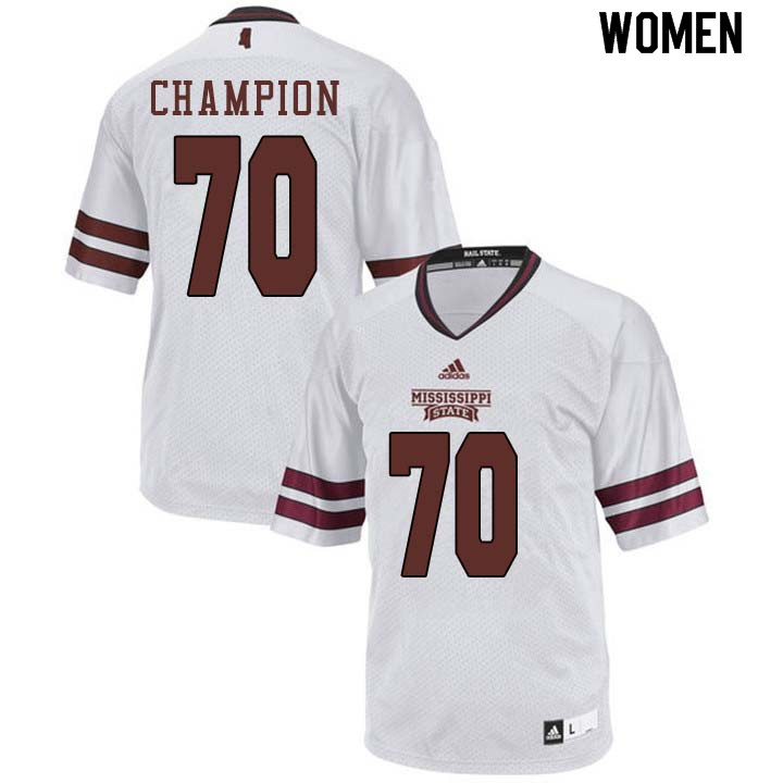 Women #70 Tommy Champion Mississippi State Bulldogs College Football Jerseys Sale-White